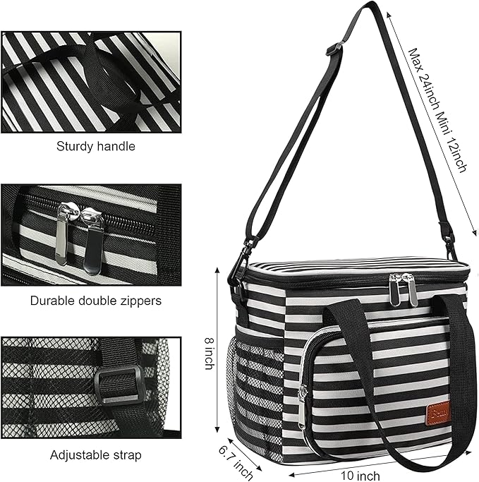 Femuar Lunch Bags for Women/Men, Insulated Lunch Bag for Work Office Picnic - Lunch Cooler Bag Leakproof Lunch Box with Adjustable Shoulder Strap - Stripe