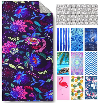 Microfiber Compact Sandproof Pool Beach Towel Blanket - Quick Fast Dry Sand Free Proof Outdoor Clearance Thin Camping Travel Swim Towels Personalized Girls Women Men Adult Friend Gift Boho Black White