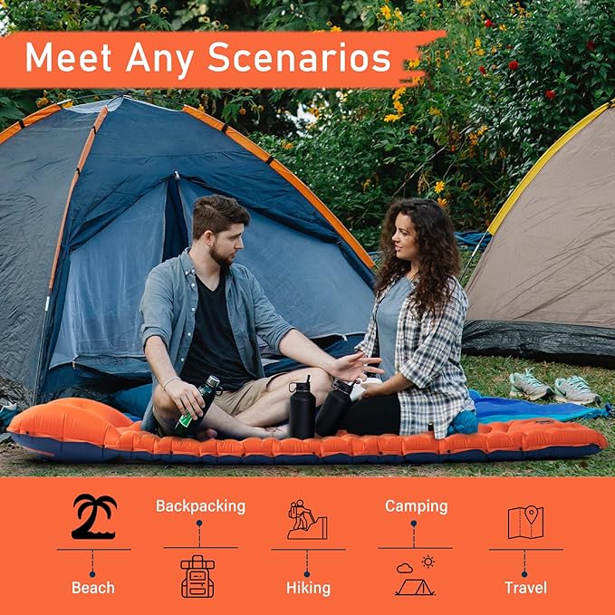 Easthills Outdoors Camping Sleeping Pad - 4.0 Inch Thick Ultralight Camping Mattress - Lightweight Self Inflating Sleeping Pad for Camping, Hiking, Backpacking Orange/Blue