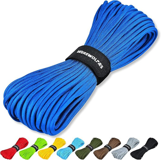 WEREWOLVES Paracord Rope, 7 Strand Type III Parachute Cord 4mm 100ft / 200ft for Crafting, DIY Projects, Survival Bracelets (Sapphire Blue, 200 ft)