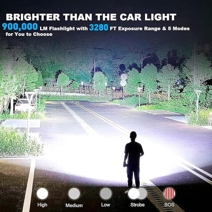 Flashlights High Lumens Rechargeable, 990,000 Lumens High Powerful Flash Lights, Super Bright Tactical Handheld Led Flashlight with 5 Modes, Waterproof for Camping,Emergencies