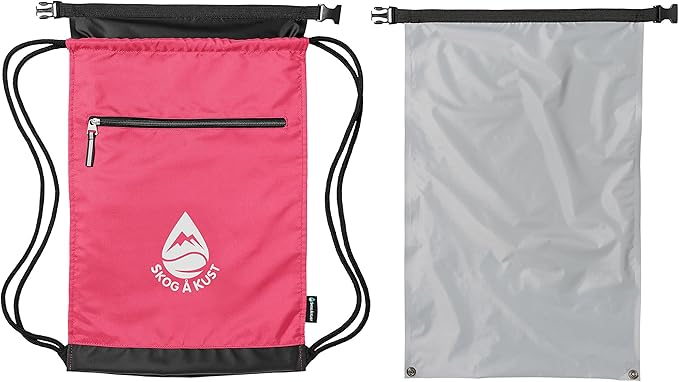Skog Å Kust GymSak | Patented 2-in-1 Drawstring Cinch Bag with Removable Waterproof Dry Bag | Pink