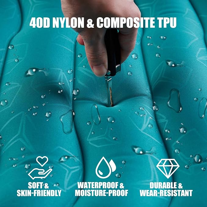 AKSOUL Sleeping Pad Ultra-Thick - Inflatable Sleep Mat, Lightweight & Compact 4.72 in Air Mattress with Pillow, Self-Inflating with Built-in Foot Pump for Traveling, Hiking, Camping (Blue)