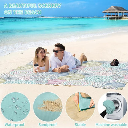 BYDOLL Beach Blanket Sandproof Waterproof 78''×81'' 1-4 Adults Compact Lightweight Oversized Beach Blanket Large Picnic Mat Beach Blanket for Travel Camping Hiking Picnic