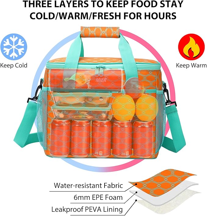 MIER 18L Large Soft Cooler Insulated Picnic Bag for Grocery, Camping, Car, Bright Orange Color