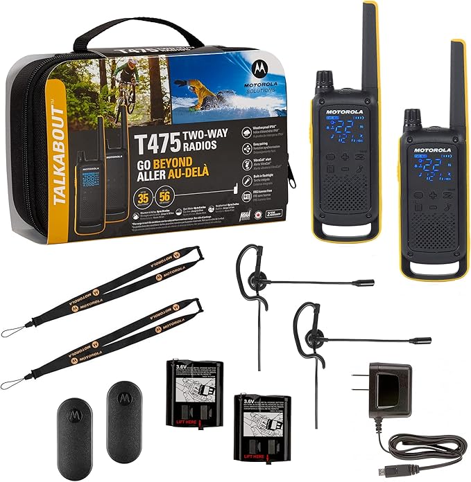 Motorola Solutions Talkabout T475 Extreme Two-Way Radio Black W/Yellow Rechargeable Two Pack