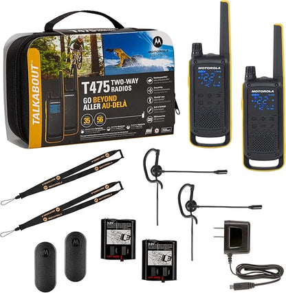Motorola Solutions Talkabout T475 Extreme Two-Way Radio Black W/Yellow Rechargeable Two Pack