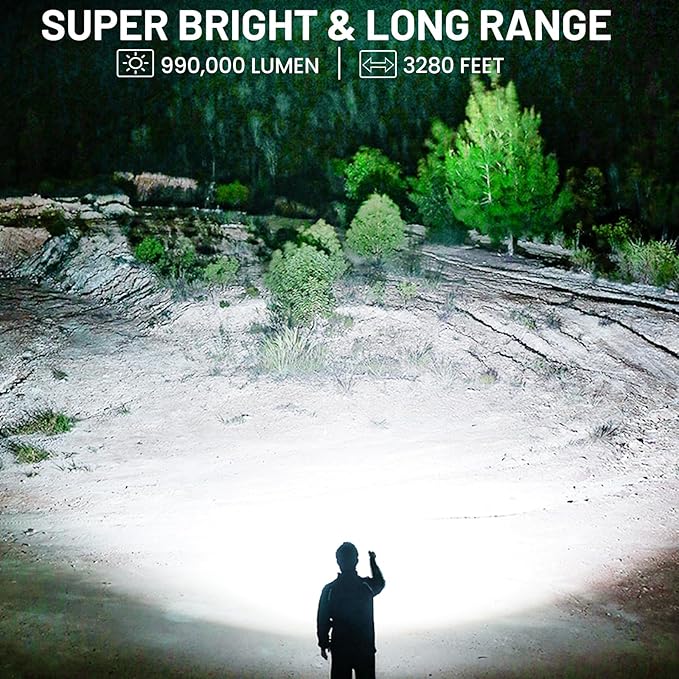 Rechargeable Flashlights - 2 Pack Super Bright Powerful Flashlight 990,000 High Lumens with 5 Modes - 12H Long Runtime & IPX6 Waterproof Brightest LED Flash Light for Home Outdoor Camping