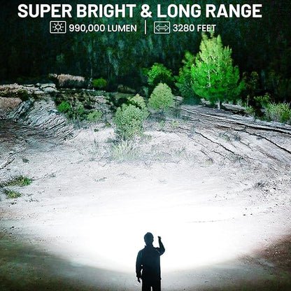 Rechargeable Flashlights - 2 Pack Super Bright Powerful Flashlight 990,000 High Lumens with 5 Modes - 12H Long Runtime & IPX6 Waterproof Brightest LED Flash Light for Home Outdoor Camping