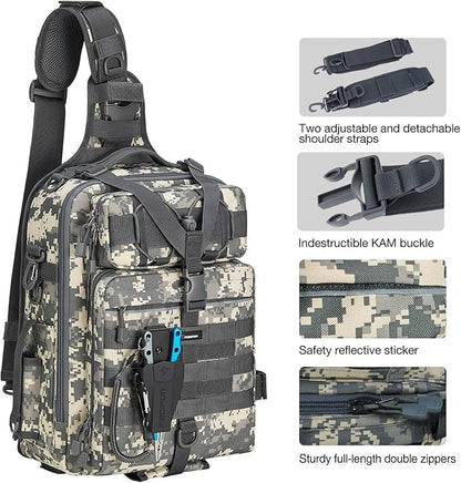 Piscifun Tackle Bag With Rod & Gear Holder - Lightweight Sling Storage Bag, Outdoor Shoulder Pack for Fishing, Hiking, Hunting