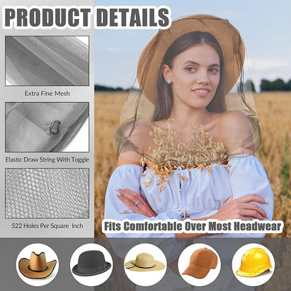 6 Pack Mosquito Head Net Bug Head Net Insects Mesh Head Net for Outdoor Face Neck Head Protecting