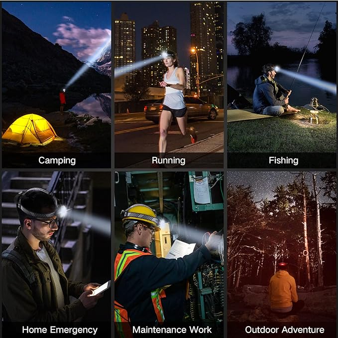 Rechargeable Headlamp, 20000 High Lumen Bright 5 LED Head Lamp with Red White Light, IPX4 Waterproof Headlight,8 Mode Head Flashlight for Outdoor Running Hunting Fishing Hiking Camping Gear