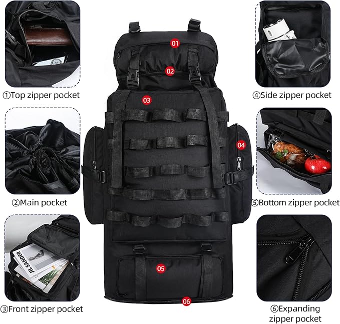 70L/100L Hiking Backpack, Large Camping Backpack with Rain Cover, Waterptoof Military Tactical Backpack, Molle Racksack Backpacking Daypack