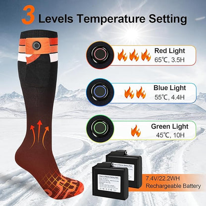 2024 Upgraded Heated Socks for Men Women,7.4V 22.2WH 6000mAh Rechargeable Battery,10H Heating & Full Sole Heating & 3 -Level Temperature Control for Fishing,Skiing, Riding,Camping,Hunting