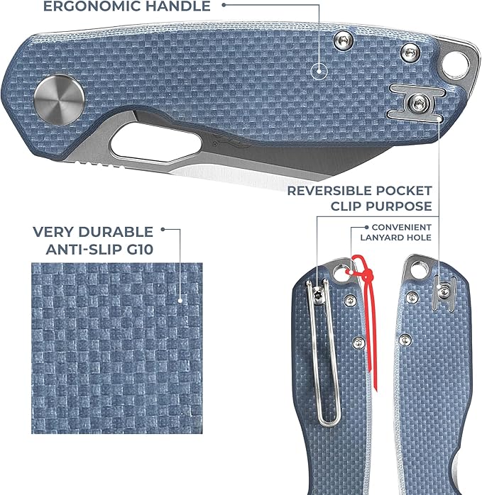 Firebird GANZO FH924-GY Ball Bearing Pocket Folding Knife Wharncliffe D2 Steel Blade G10 Anti-Slip Handle with Clip Camping Hunting Fishing Folder Outdoor EDC Pocket Knife (Gray)
