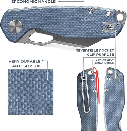 Firebird GANZO FH924-GY Ball Bearing Pocket Folding Knife Wharncliffe D2 Steel Blade G10 Anti-Slip Handle with Clip Camping Hunting Fishing Folder Outdoor EDC Pocket Knife (Gray)