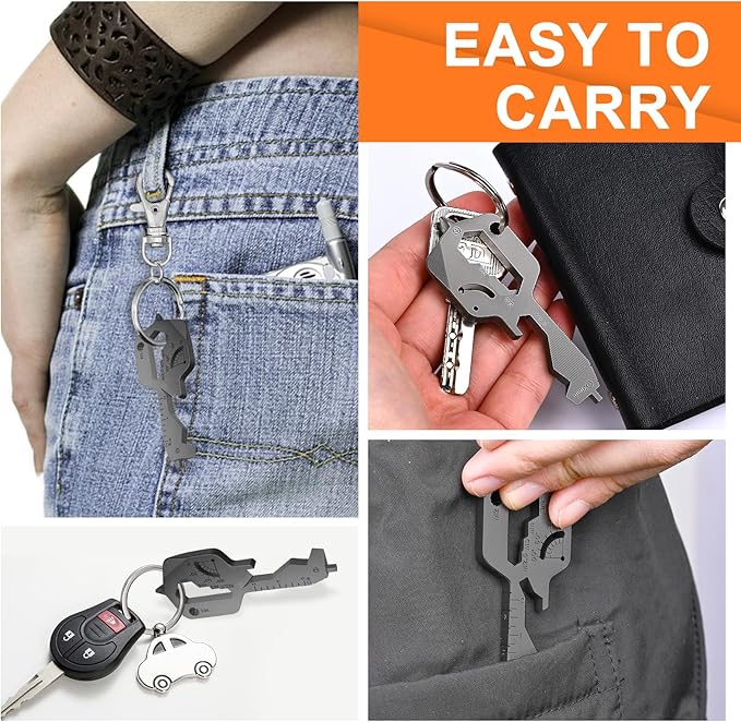 20 In 1 Multitool Pocket Tool, Gift for Boyfriend Him Husband Men, EDC Gadgets with Bottle Opener, Screwdriver, Hex Wrench - Unique Mini Utility Key Shaped Pocket Tool, Black, 1 Pack