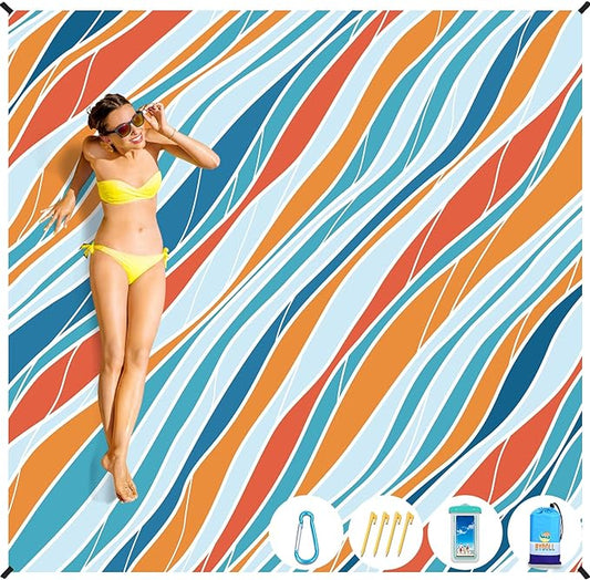 BYDOLL Beach Blanket Sandproof Waterproof 78''×110''1-7 Adults Compact Lightweight Oversized Beach Blanket Large Picnic Mat Beach Blanket for Travel Camping Hiking Picnic