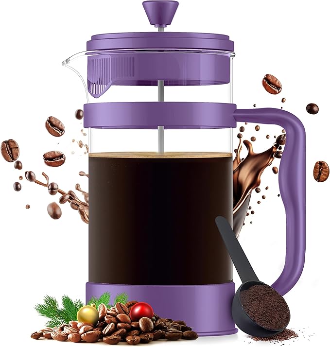 Utopia Kitchen 34 Ounce 1 Liter French Press Coffee Maker, Tea Maker, Travel Coffee Presses, Heat Resistant Thickened Borosilicate Coffee Pot for Camping Travel Gifts, Plum Pack of 1