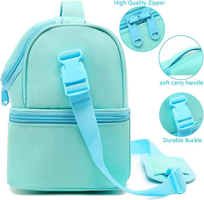 FlowFly Double Decker Cooler Insulated Lunch Bag Large Tote for Boys, Girls, Men, Women, With Adjustable Strap,Light Blue