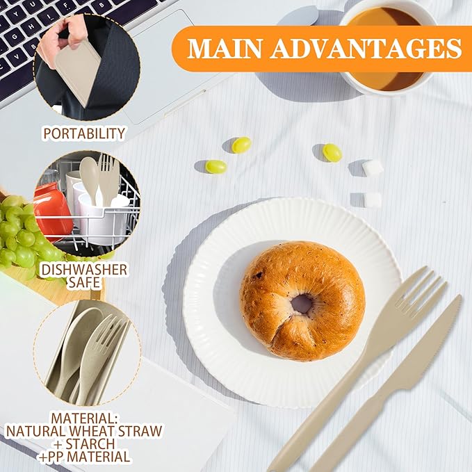 Lnrkai Large Camping Utensil Set, 4 Sets Reusable Utensils Set with Case, Plastic Cutlery Set Travel Silverware Set with Case for Travel Picnic Camping or Daily Use