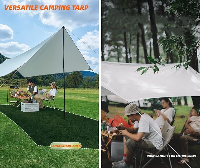 Puraville Rain Fly Camping Tarp 3000mm+ Ultra Waterproof Resistant Sun Shade Lightweight Hammock Tent Tarp with Multifunctional Camping Accessories (10X10 ft Grey)