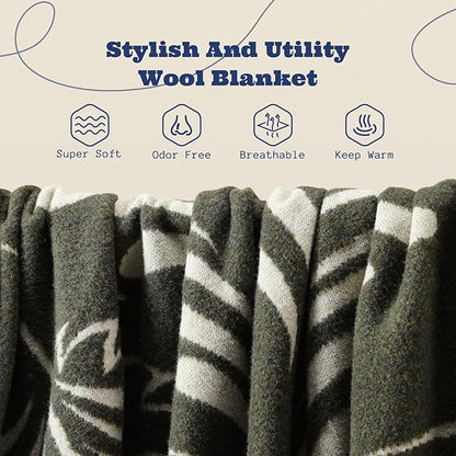 ACUSHLA Merino Wool Blanket - Soft Warm Thick Washable Large Throw Blanket for Camping Bed Couch Outdoor Travel All Weather, Rainforest Green 79X63