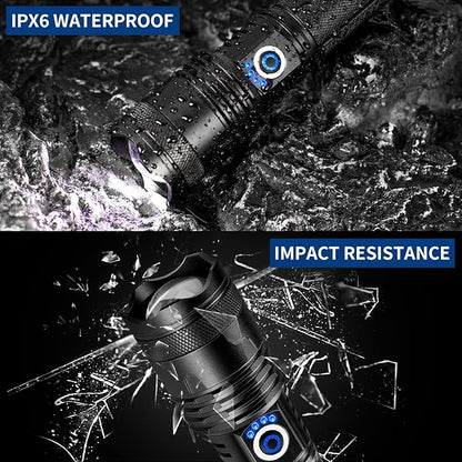 Rechargeable LED Flashlights High Lumens, 900000 Lumens Super Bright Flashlight with 5 Modes IPX6 Waterproof, Powerful Handheld Flashlight for Camping Emergencies Hiking
