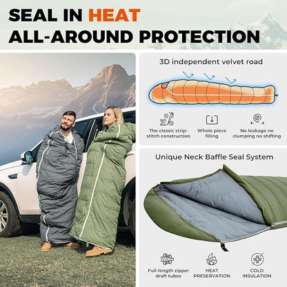 KingCamp Sleeping-Bags Down Sleeping Bag for Adults, Recycled 700 FP Cold Weather 3-4 Season Sleeping Bag