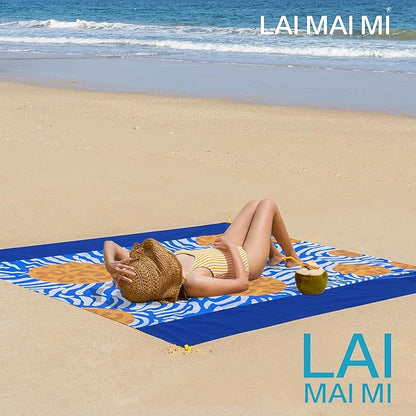 Sandproof Waterproof Beach Blanket, 80"x80" Large Beach Mat for 4-6 Adults, Lightweight Quick Dry Windproof Picnic Mat