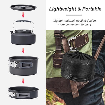 Alocs Camping Cooking Set Camping Gear, Camping Pots and Pans Set, Portable Camping Cookware Camping Essentials with Accessories for Outdoor Cooking, Backpacking, Hiking and Picnic.