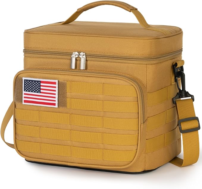 Lifewit Tactical Lunch Box for Men, Leakproof Insulated Large Lunch Cooler with MOLLE Webbing and Shoulder Straps, Heavy Duty Lunch Bag for Men Work Camping Picnic, 13L Brown