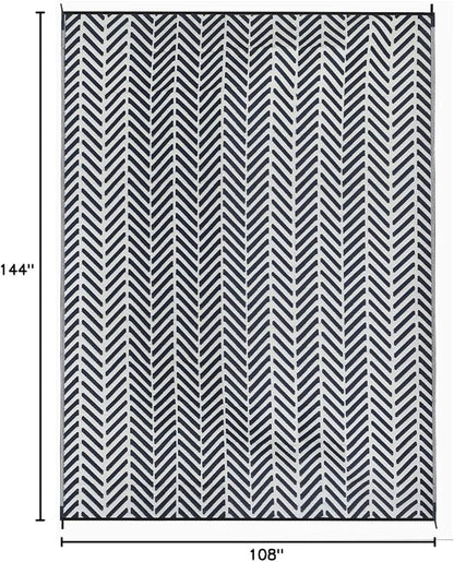 FH Home Outdoor Camping Rug - Waterproof, Fade Resistant, Reversible - Premium Recycled Plastic - Herringbone - Large Patio, Deck, Sunroom, RV - Fresno - Navy - 9 x 12 ft Foldable