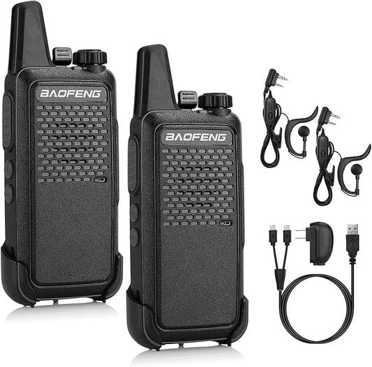 BAOFENG GT-22 Walkie Talkies for Adults Rechargeable, Long Range Two Way Radios with 1500mAh Battery, Portable Handheld VOX Handsfree with Earpieces, Holsters (2 Pack)