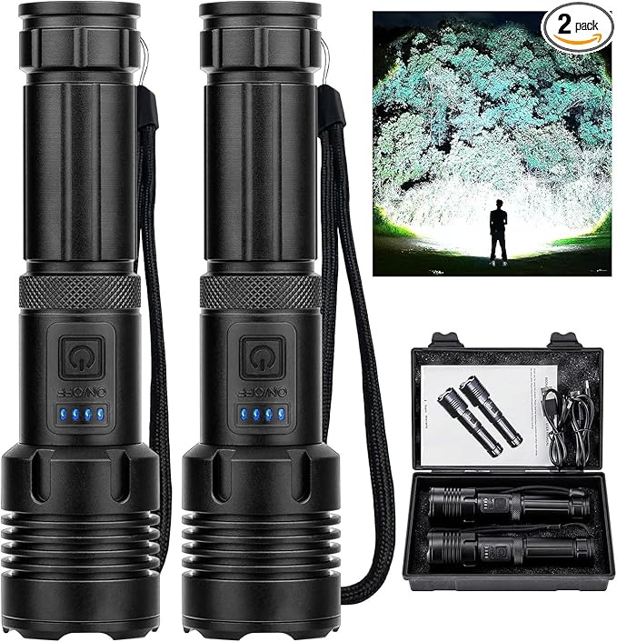 Rechargeable LED Flashlights High Lumens,990,000 Lumens Super Bright Flashlight,High Powerful Flash Light 5 Modes,Waterproof for Outdoor Emergency Camping Hiking