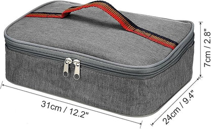 PATIKIL 12"x9"x3" Insulated Lunch Bags, Portable Food Containers Bag Flat Bento Bags Reusable Thermal Lunch Pail for Men and Women, Grey