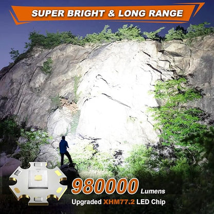 Flashlights High Lumens Rechargeable, 980000 Lumens XHM77.2 LED Flashlight Super Bright Flash Light Battery Powered, Powerful Flashlights Handheld Linternas for Emergencies Camping