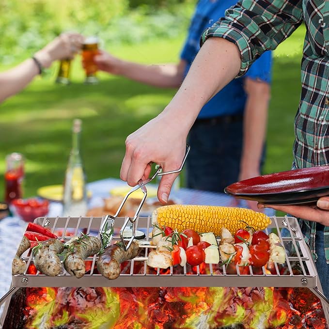 REDCAMP Large Folding Campfire Grill 304 Stainless Steel Grate, Heavy Duty Portable Camping Grill with Carrying Bag