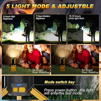 Handheld Spotlight Outdoor Flashlight with Foldable Tripod, 10000 Lumen LED Rechargeable Searchlight Spot Light, Impact Resistant Work Light with Detachable & Adjustable Handle (Large)
