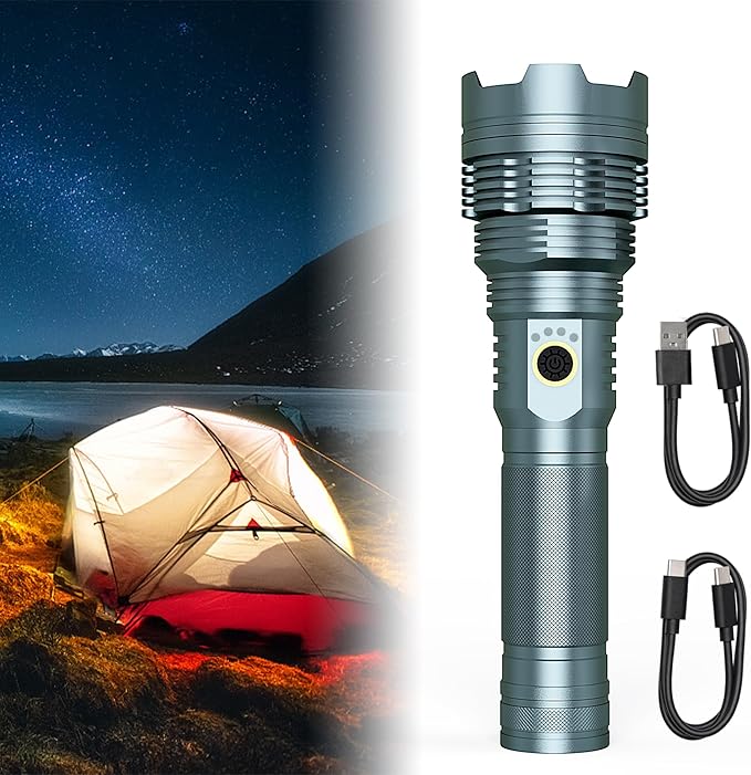 Rechargeable EDC Flashlights High Lumens, Super Bright LED Tactical Flashlight, 5 Modes & Fast Charge, Powerful Waterproof Flashlights for Emergencies, Home, Camping, Outdoor