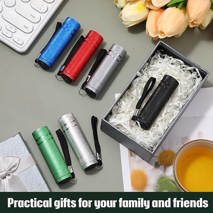 24 Pack Mini Flashlights Bulk, Bright Aluminum Handheld Flashlight with Lanyard, Small LED Flashlights for Kids Night Reading Emergency Hurricane Camping Cycling Party Favors(Bright Color)
