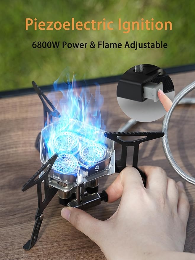 ONLYFIRE 3 Fuel Backpacking Stove with Propane & Butane Adapter, Portable Camping Gas Stove, Mini Camp Stove with Piezo Ignition & Carry Bag for Outdoor Cooking Picnic Camping Hiking GS334