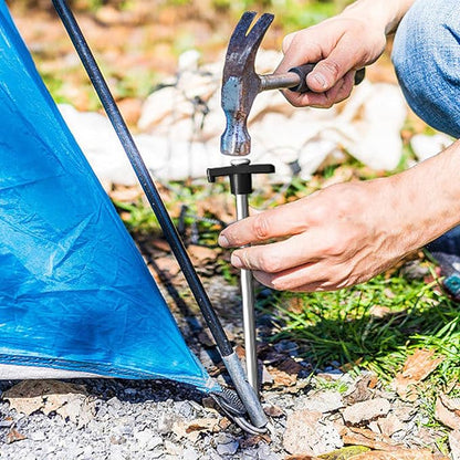 Eurmax USA Galvanized Non-Rust Camping Family Tent Pop Up Tent Stakes Canopy Anchors Heavy Duty 10pc-Pack, with 4x10ft Ropes & 1 Stopper(Black)