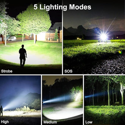 BengMxj Rechargeable LED Flashlights, 990000 High Lumens Flashlight, XHP70 Tactical Flashlight with Zoomable, 5 Modes, Super Bright Waterproof Flashlights for Emergencies, Camping, Hiking, Home