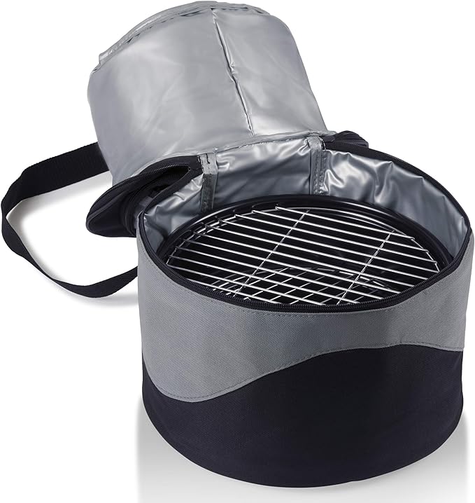 ONIVA - a Picnic Time brand Caliente Portable Charcoal Grill & Cooler Tote, Take Anywhere BBQ Grill with Cooler Bag, Grill for Outdoor Use, (Black with Gray Accents)