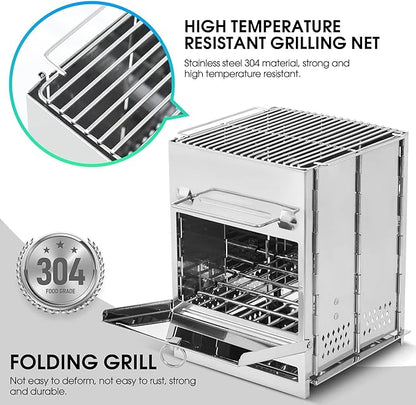 Rocket Stove Folding Camp Stove Foldable Camping Stove Folding Stove Camp Stove Wood Burning Rocket Portable Backpacking Stainless Steel Light Folding Stove for Outdoor Hiking Camping