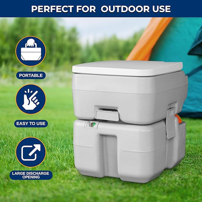 SereneLife Portable Toilet with Carry Bag – Indoor Outdoor Toilet with CHH Piston Pump & Level Indicator – 5.3 Gallon Large Waste Tank – 100-120 Flushes for RV, Camping, Hiking & Boating, SLCATL320