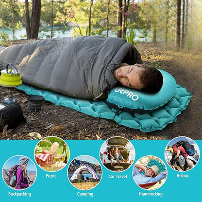 Camping Sleeping Pad Air Mattress - Inflatable Ultralight Ergonomic Design Compact Airpad Mat Backpacking Hiking Outdoor Activities Green