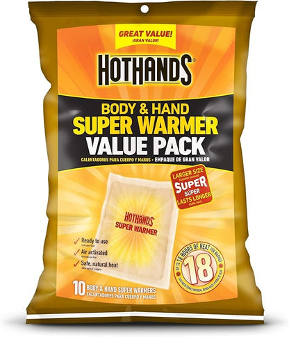 HotHands Lap Warmer, Largest Warmer 16" X 10" & Body & Hand Super Warmers - Long Lasting Safe Natural Odorless Air Activated Warmers - Up to 18 Hours of Heat - 10 Individual Warmers