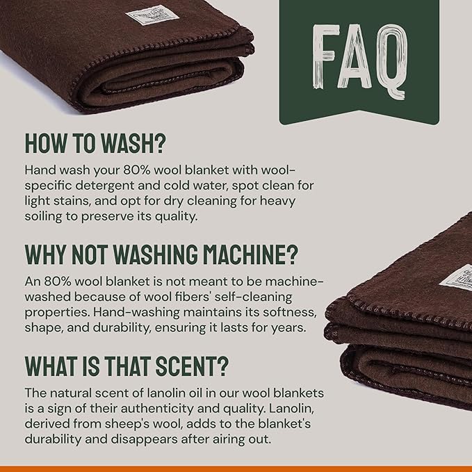 Woolly Mammoth Merino Wool Blanket - Large 66" x 90", 4LBS Camp Blanket | Throw for The Cabin, Cold Weather, Emergency, Dog Camping Gear, Hiking, Survival, Army, Outside, Outdoors – Brown